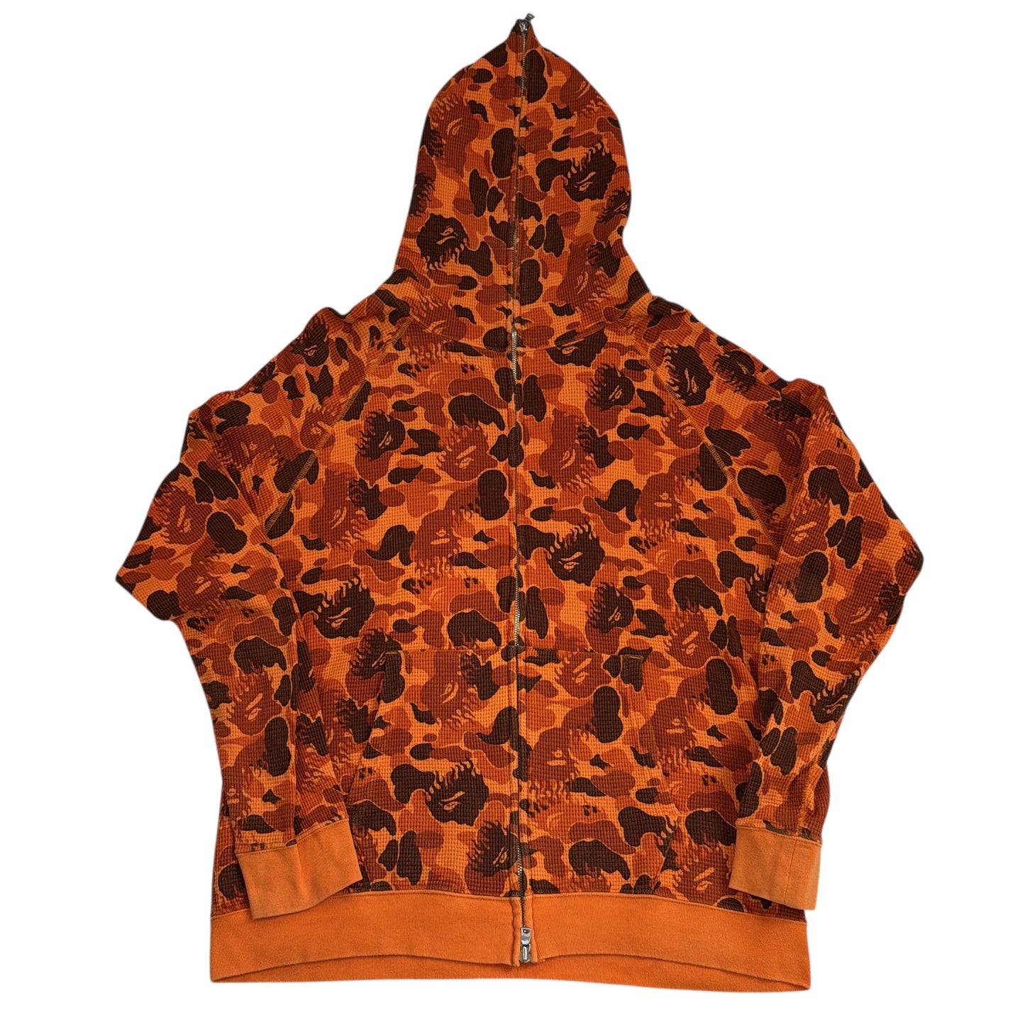 2008 Bape Orange fire camo thermal hoodie (Medium)