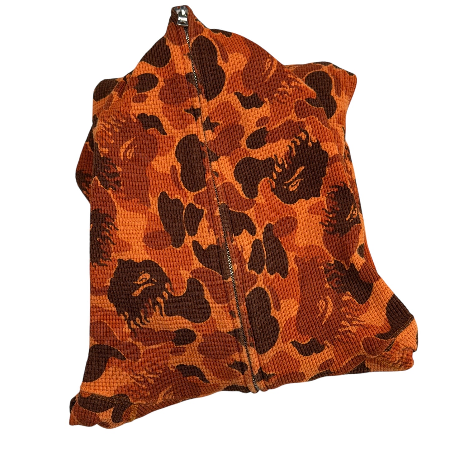 2008 Bape Orange fire camo thermal hoodie (Medium)